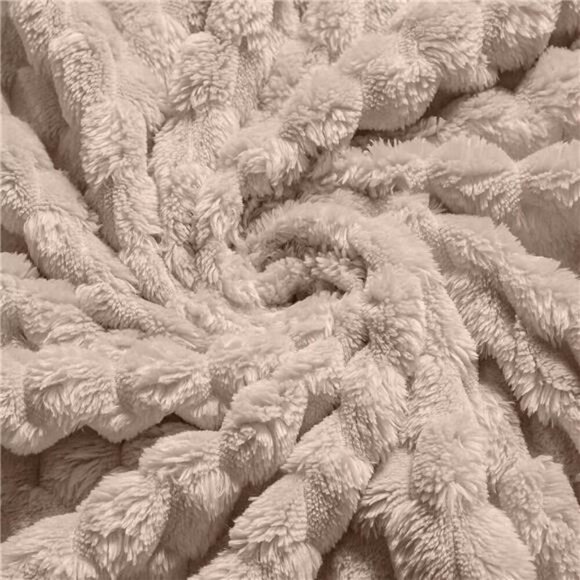 Flannel Fleece Throw Blanket(50x70 inch), 3D Jacquard Camel Fuzzy - Picture 7 of 8